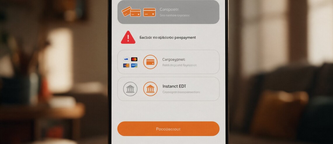 Close-up of a smartphone ecommerce checkout where a South African shopper needs a clear retry after a declined card payment - Dsignr Digital