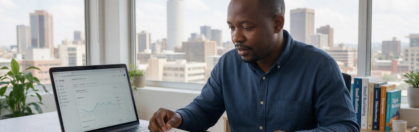 SEO retainer worksheet and Search Console chart for a South African small business budgeting SEO in 2026 - Dsignr Digital