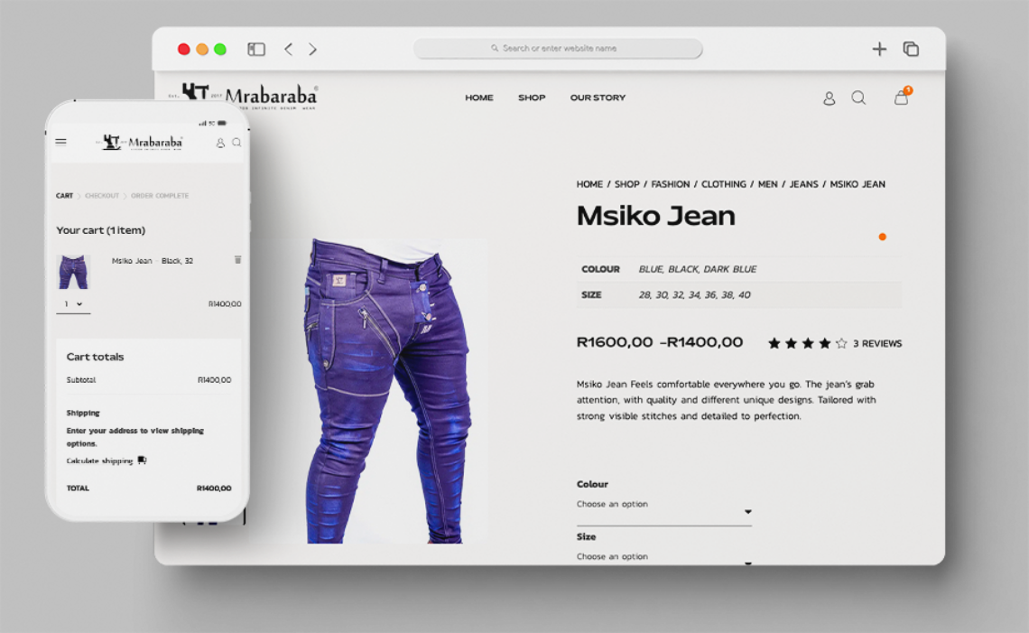 eCommerce solutions for local South African brands Mrabaraba Denim